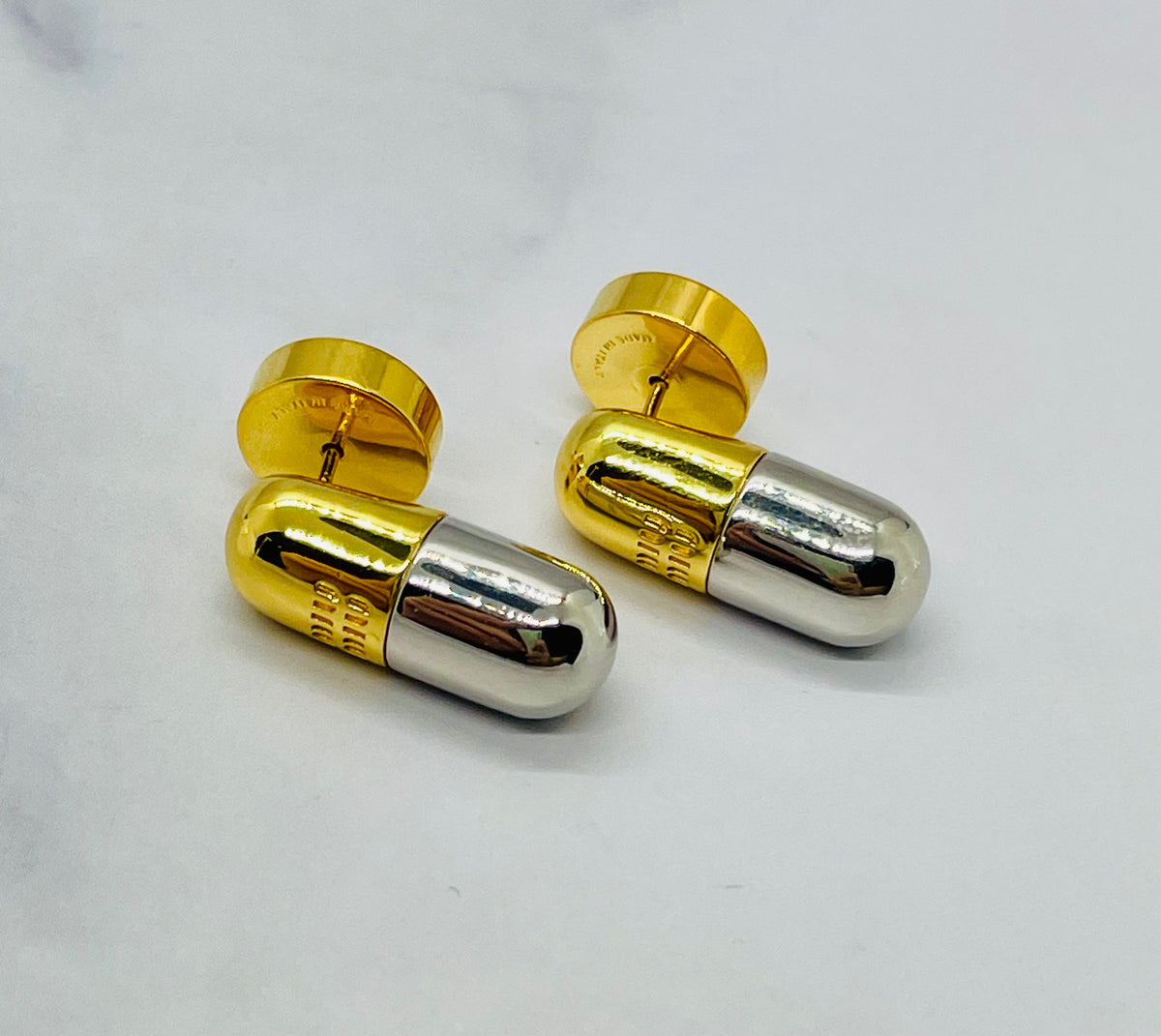 MIU MIU Gold & Silver Tone Pill Earrings - Pre owned