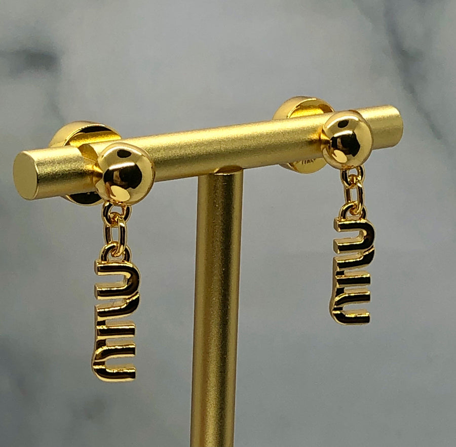 MIU MIU Gold Tone Pendant Earrings - Pre owned