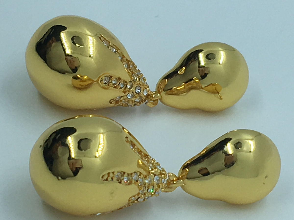 BOTTEGA VENETA Gold Tone Rhinestone Pendant Earrings - Pre owned