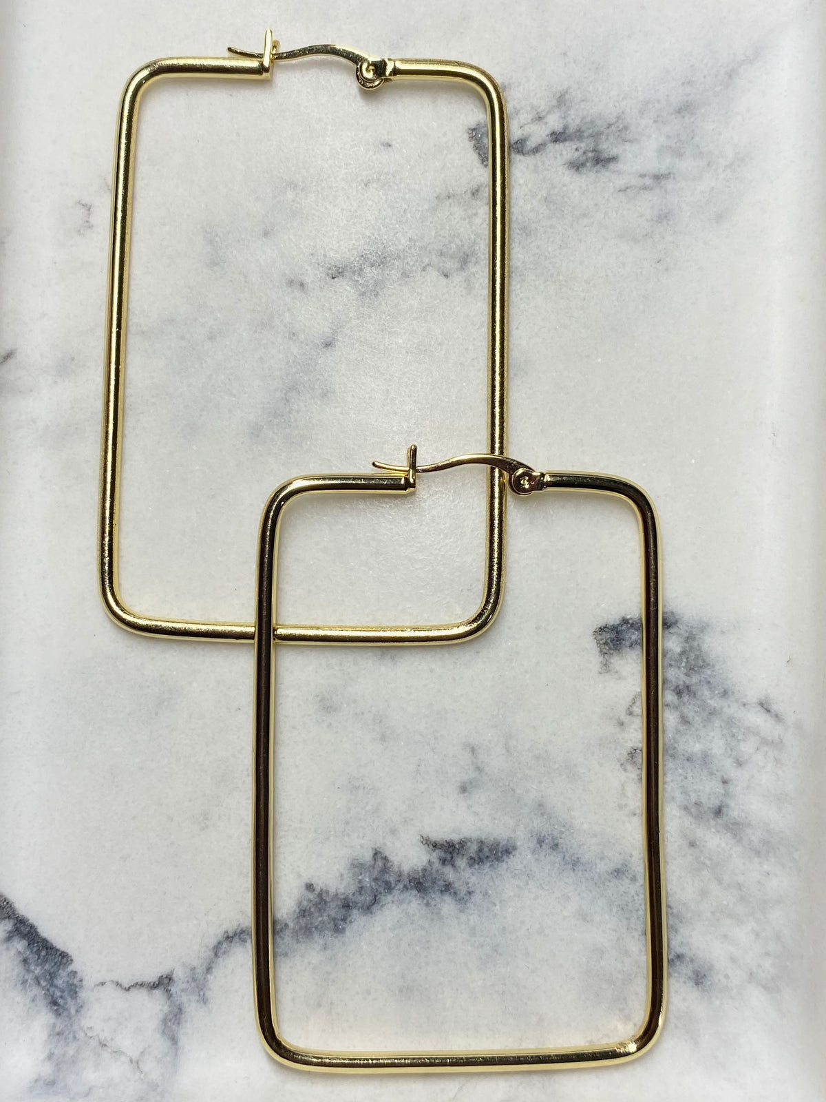CELINE Gold Tone Square Hoop Earrings - Pre owned