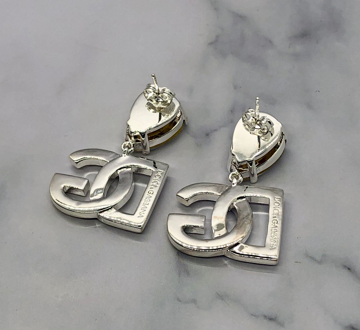DOLCE & GABBANA D&G Silver Tone Rhinestone Earrings - Pre owned