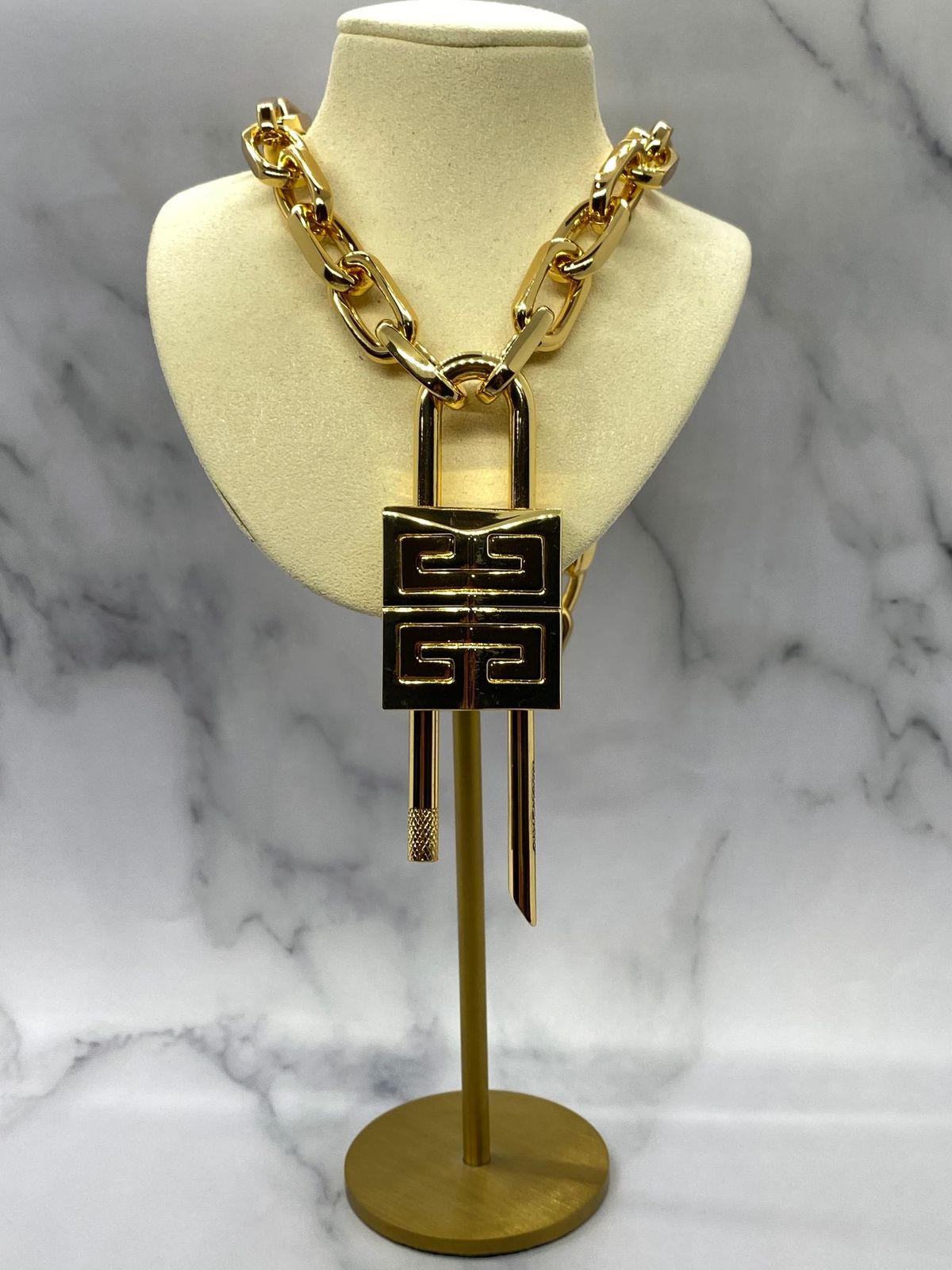 GIVENCHY Gold Tone Large Padlock Statement Necklace - Pre owned