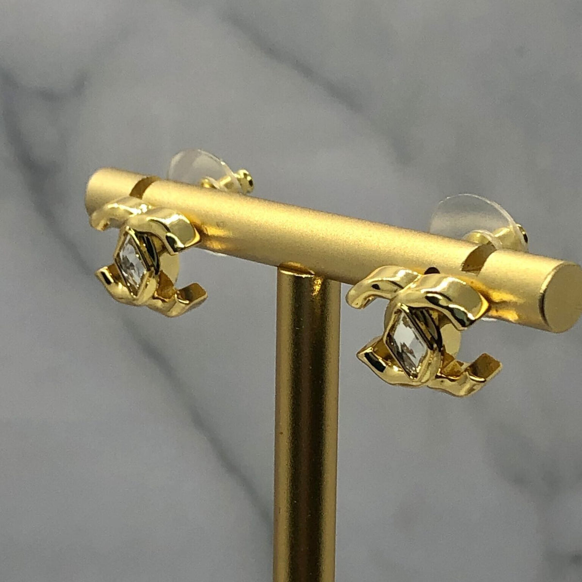 HANEL CC Gold Tone Rhinestone Stud Earrings - Pre owned