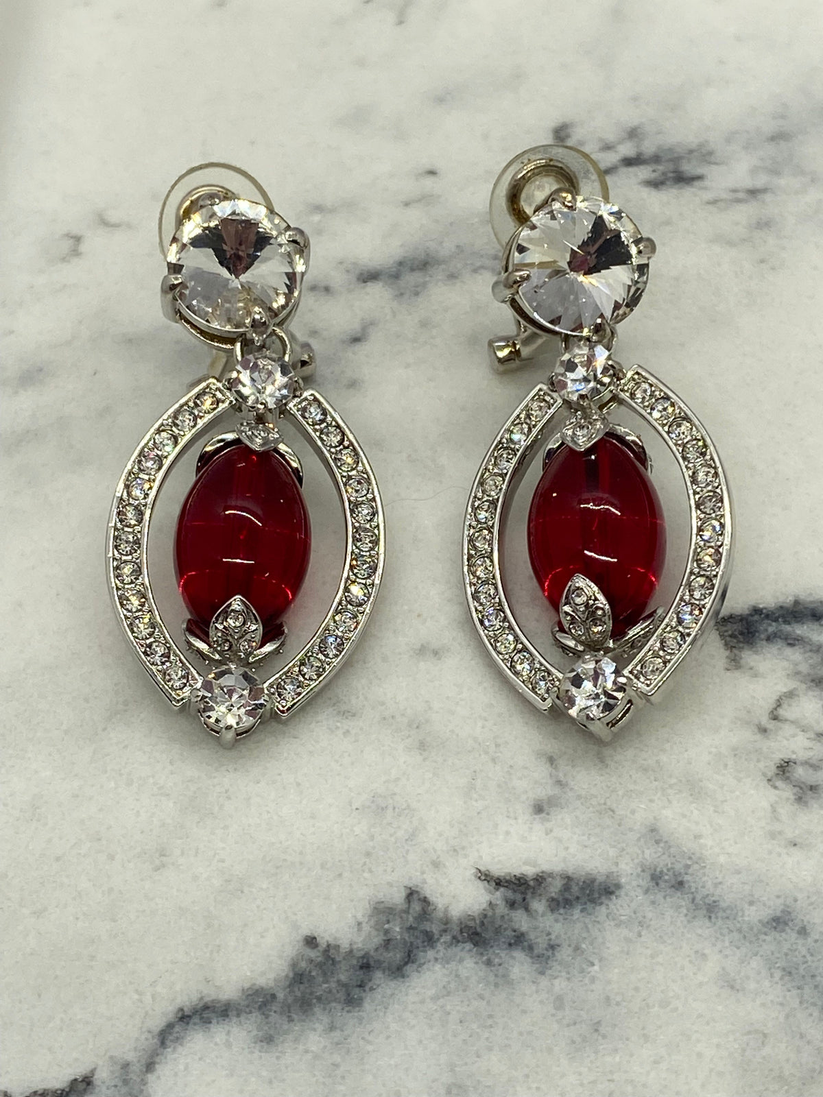 MIU MIU Red Rhinestone Pendant Earrings - Pre owned