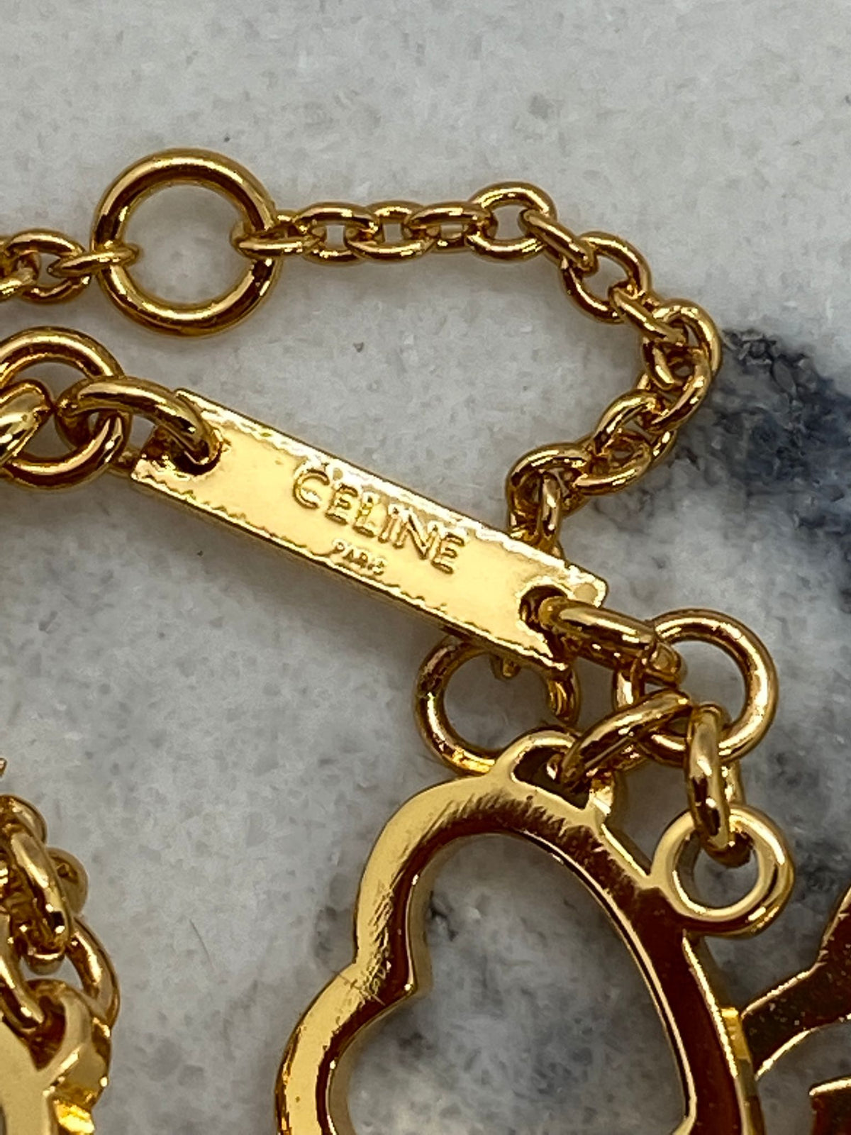 CELINE Gold Tone Hollow Heart Necklace - Pre owned