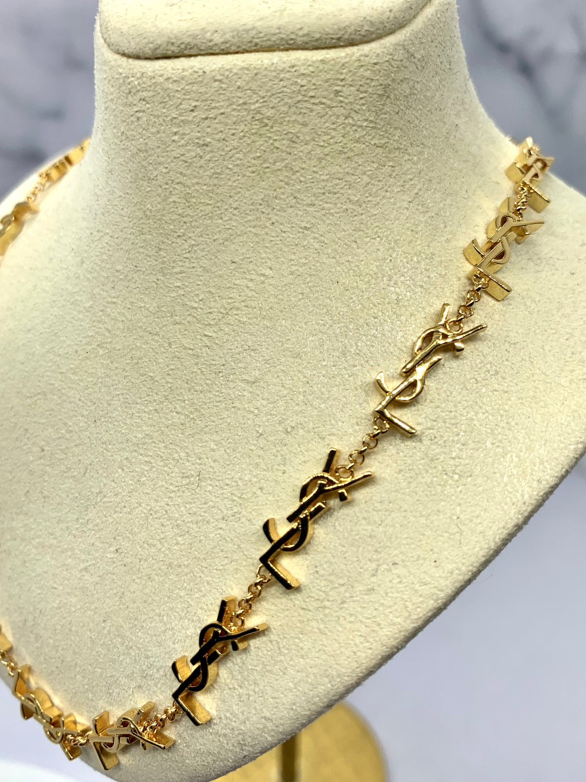 YSL YVES SAINT LAURENT Gold Monogram Necklace - Pre owned