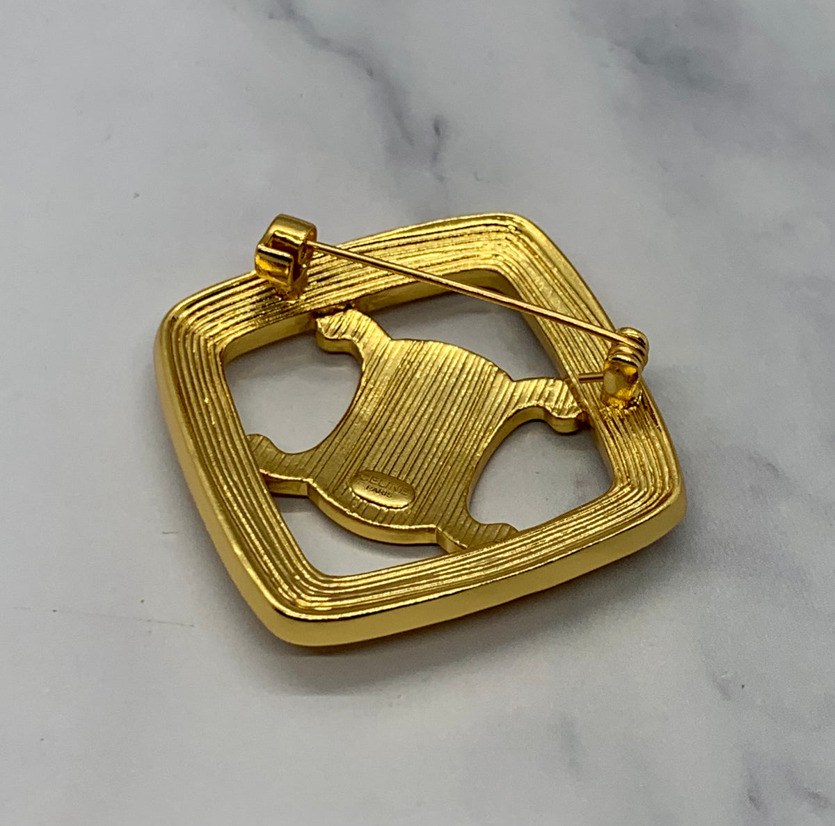 CELINE Classsic Monogram Gold Tone Brooch Pin - Pre owned