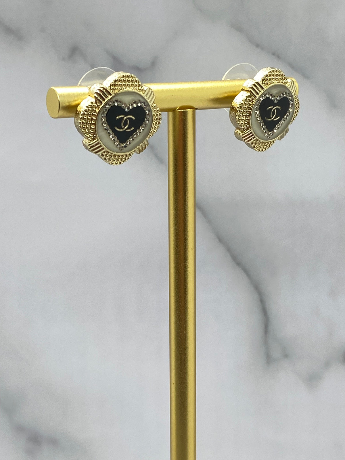CHANEL CC Heart Rhinestone Stud Earrings - USED