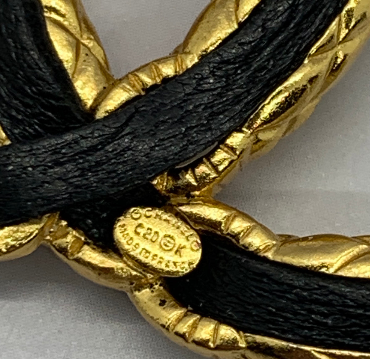 CHANEL CC Leather Trim Brooch Pin - USED