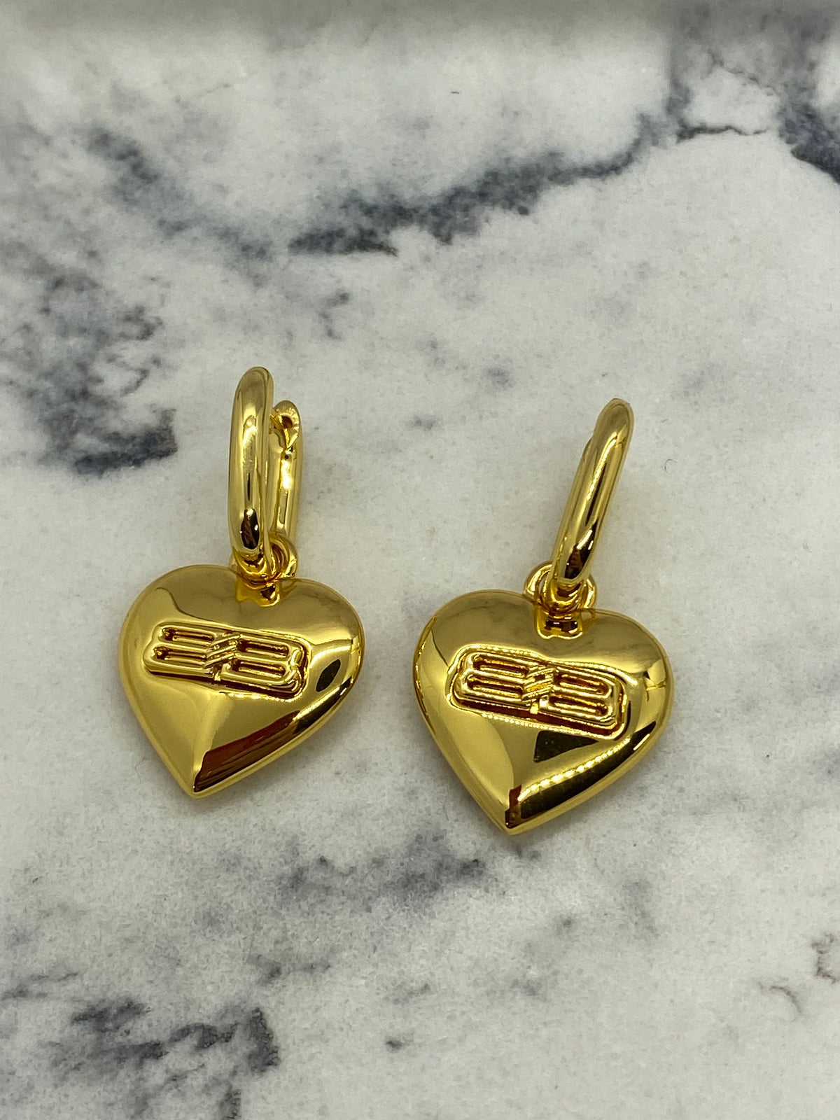 BALENCIAGA BB Gold Tone Heart Pendant Earrings - Pre owned