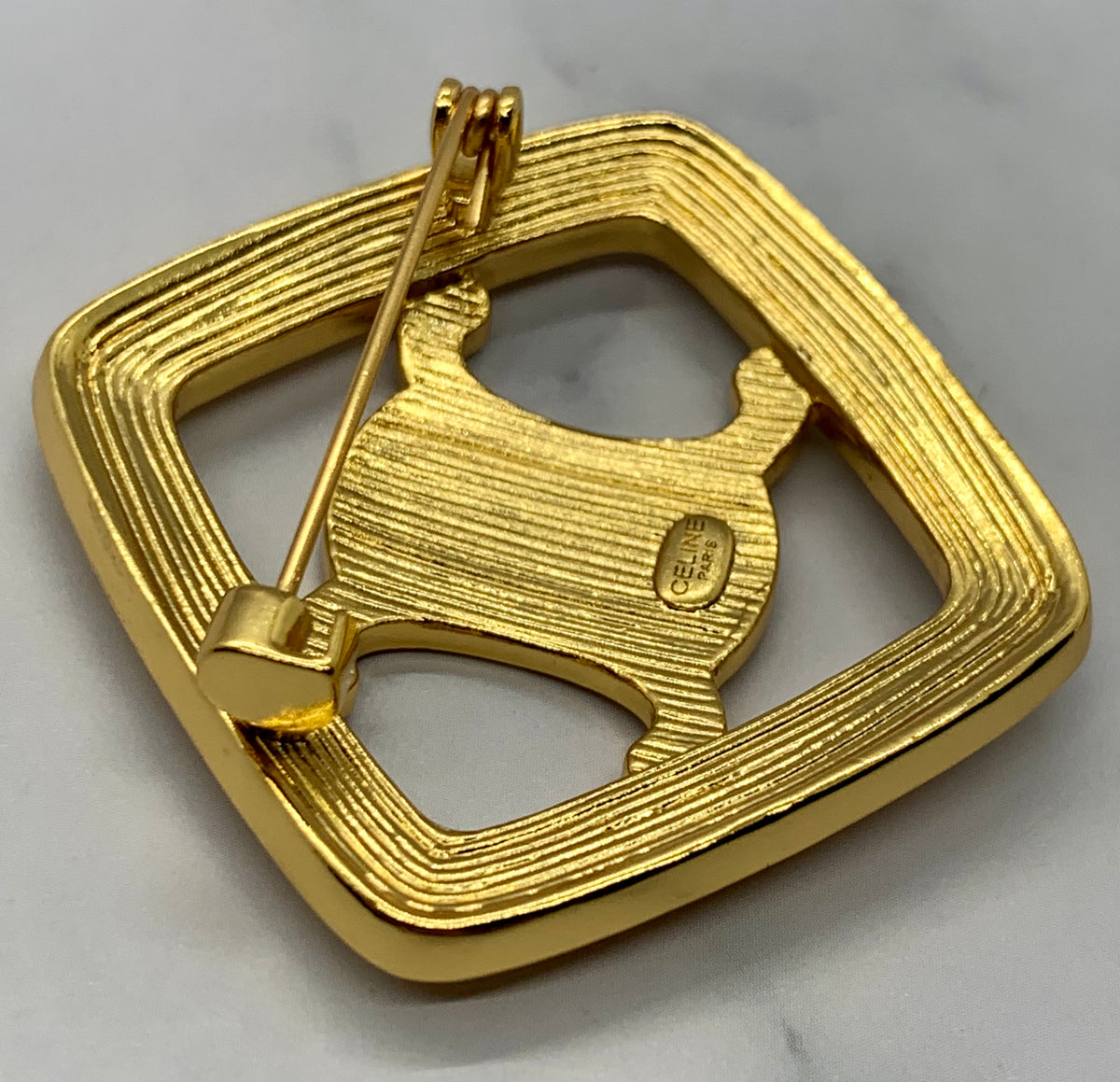 CELINE Classsic Monogram Gold Tone Brooch Pin - Pre owned