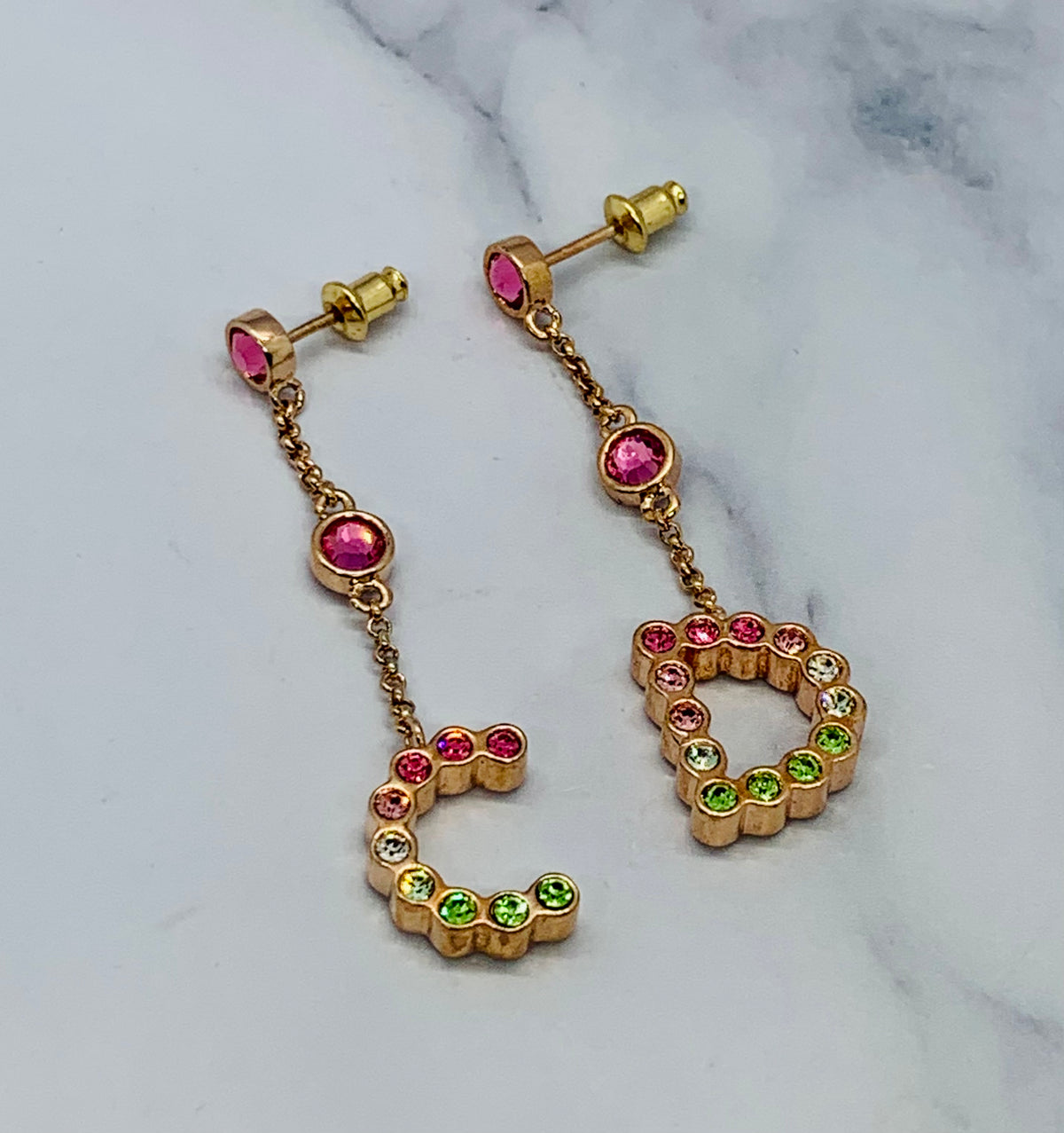 CHRISTIAN DIOR CD Colorful Rhinestone Pendant Earrings - Pre owned