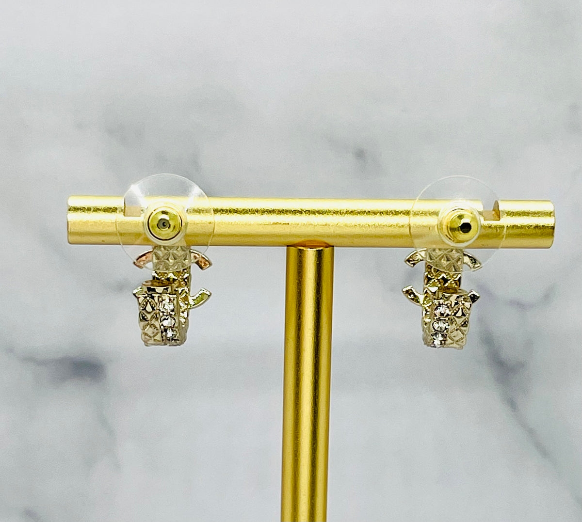 CHANEL CC Gold Tone Hoop Earrings - Pre owned
