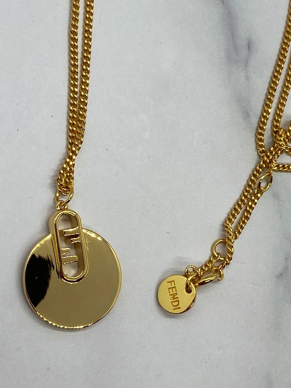 FENDI F Monogram Pendant Disc Necklace - Pre owned