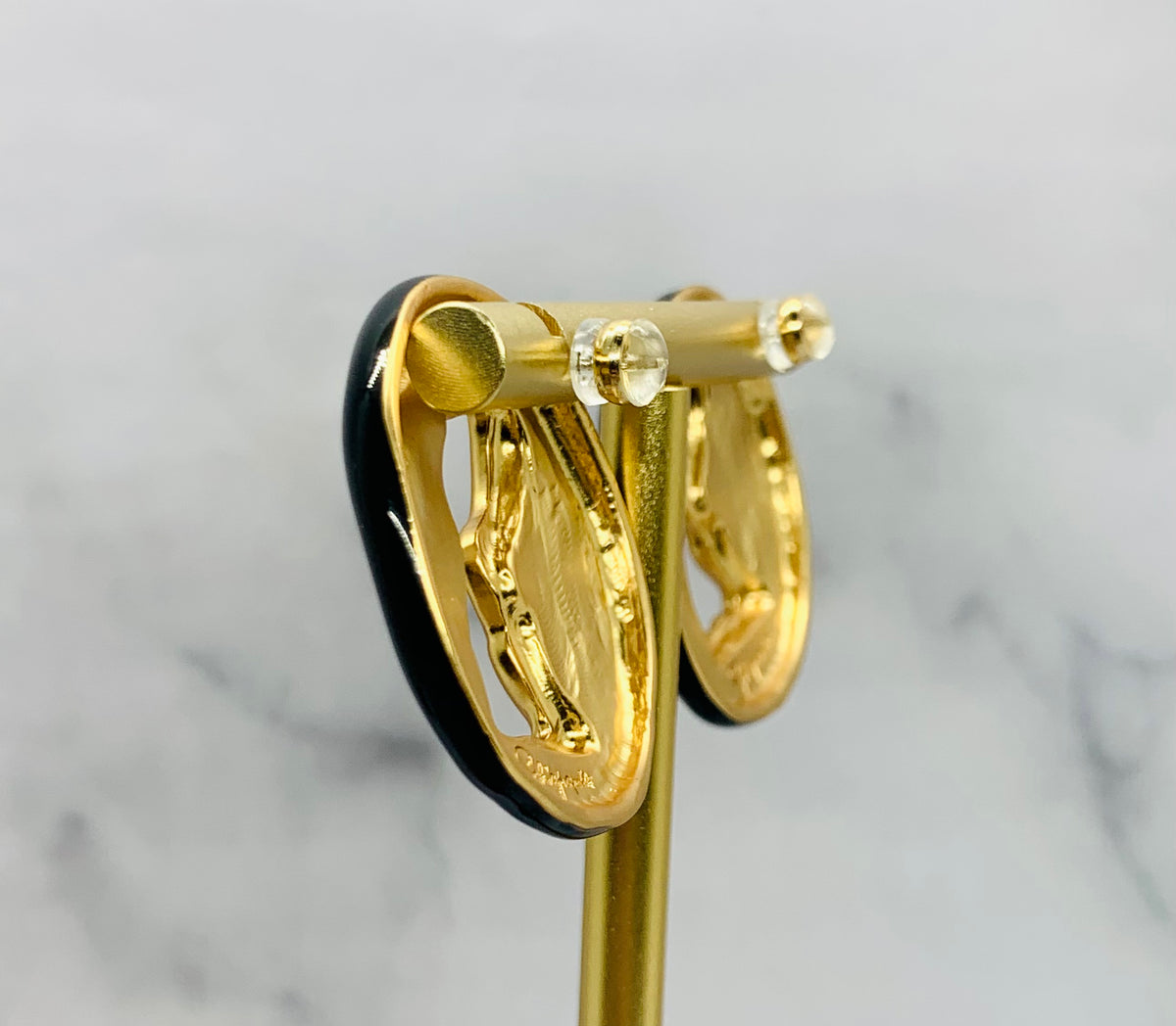 SCHIAPARELLI Statement Black Key Hole Earrings - Pre owned