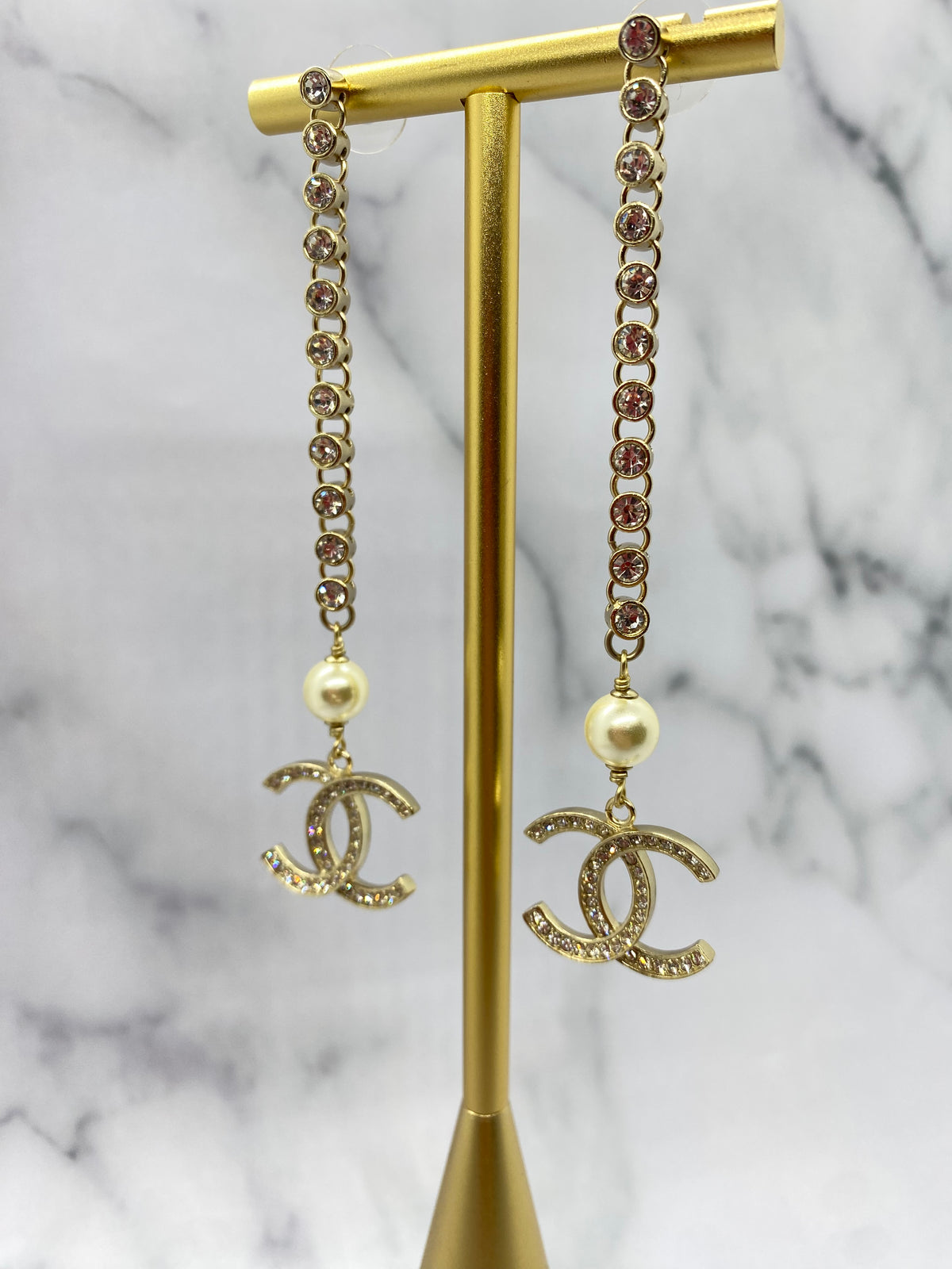 CHANEL CC Rhinestone Pendant Earrings - Pre owned