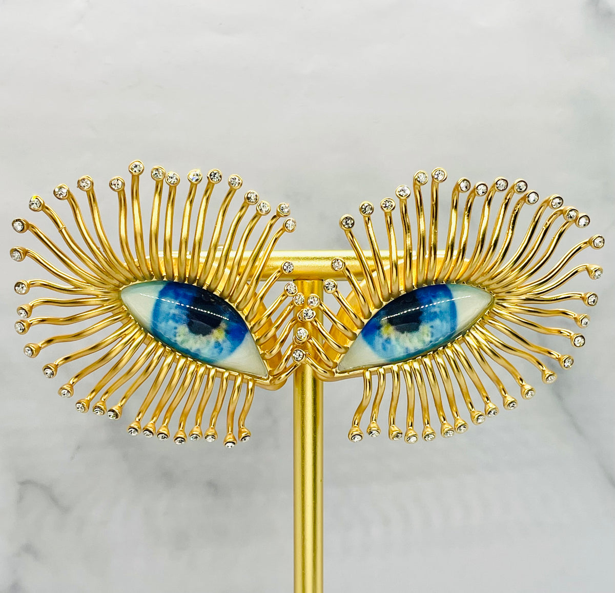 SCHIAPARELLI Eye Rhinestone Hoop Earrings - Pre owned