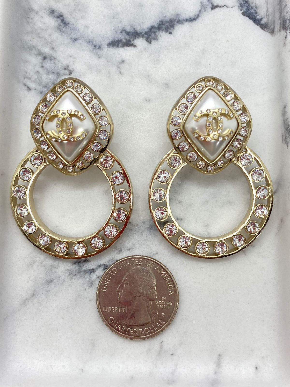 CHANEL CC Rhinestone Hoop Earrings