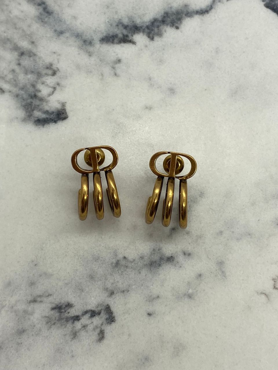 CHRISTIAN DIOR CD Brass Tone Hoop Earrings - Pre owned