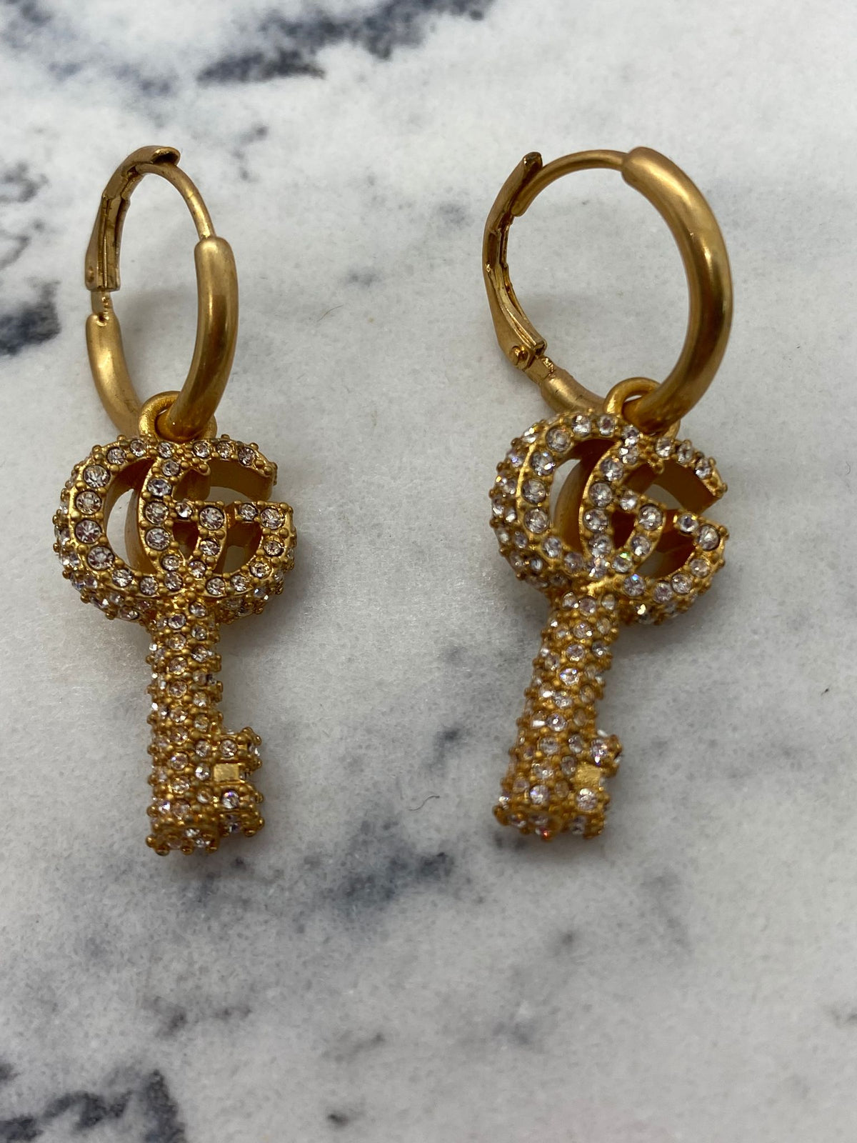 Gucci Gold Tone Rhinestone Key Earrings - Pre owned