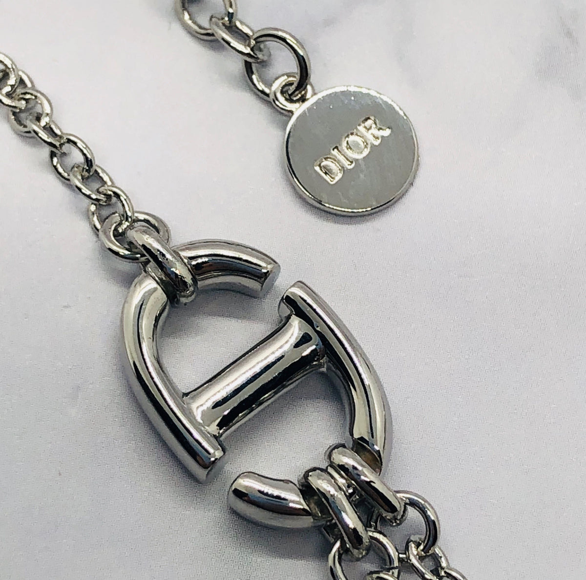 CHRISTIAN DIOR CD Silver Tone Chain Necklace - Pre owned