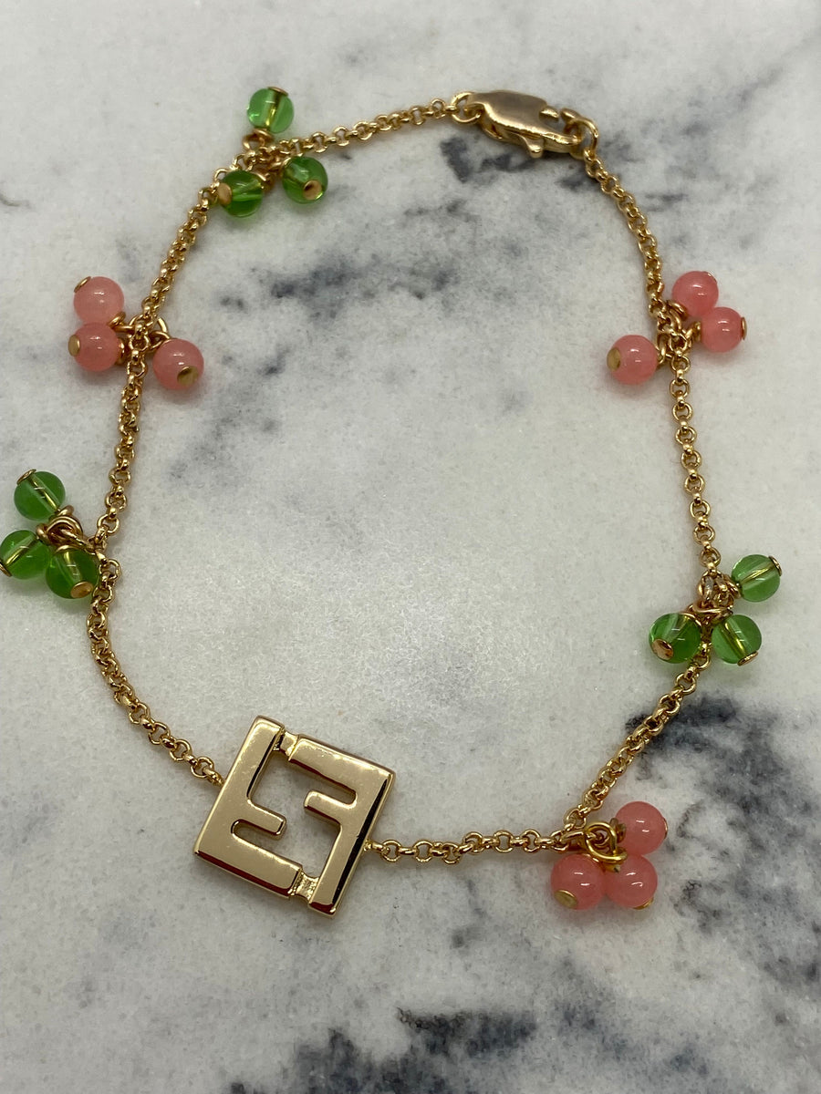 FENDI F Gold Tone Beaded Charm Bracelet - Pre owned