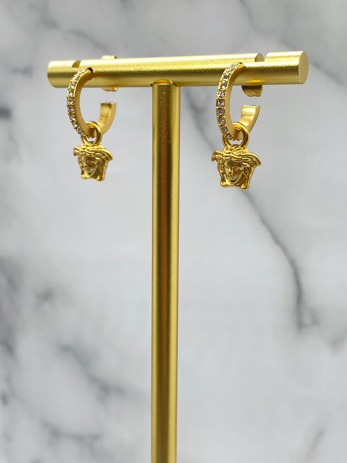VERSACE Medusa VINTAGE Gold Rhinestone Earrings - USED