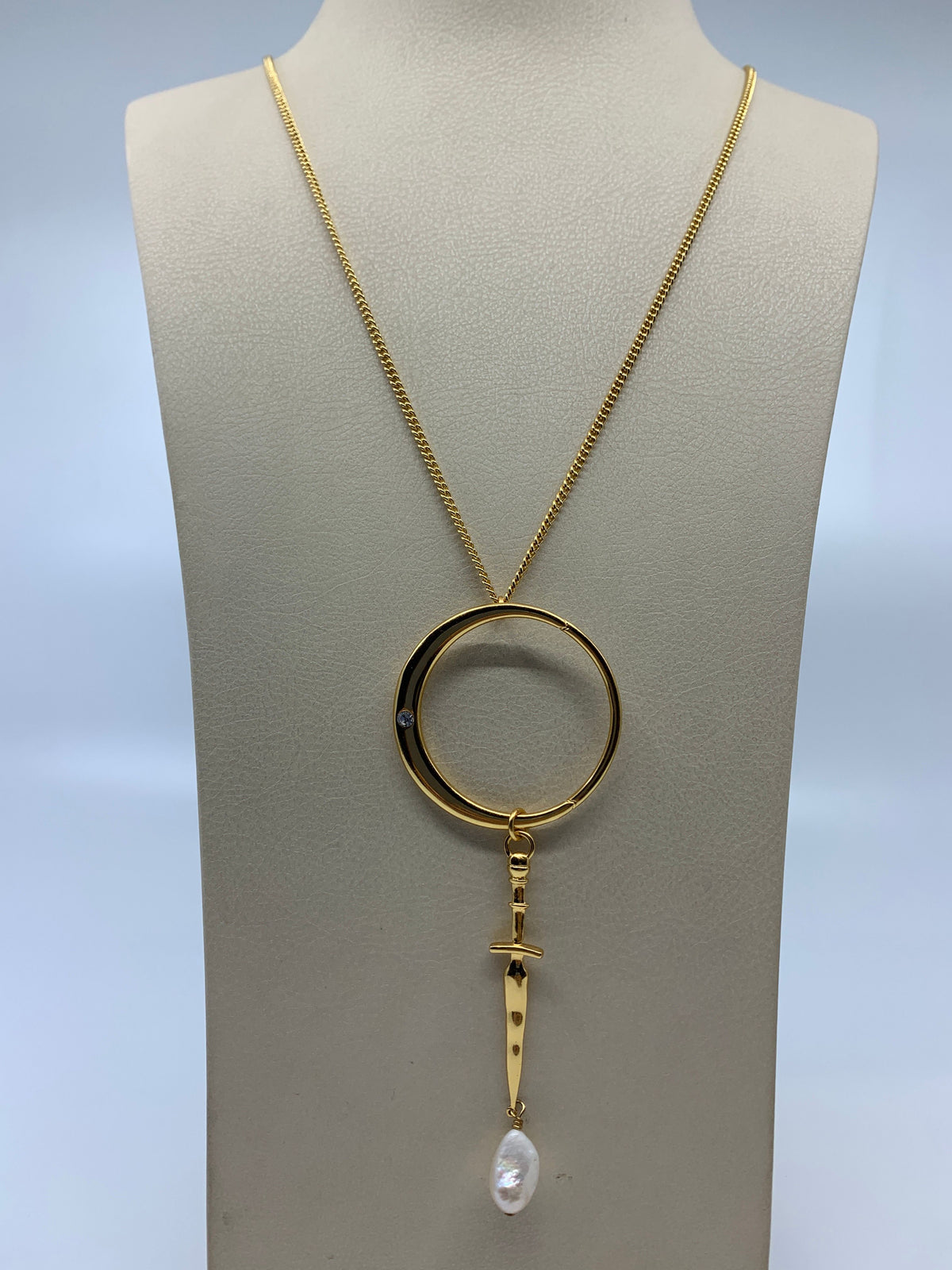 GIVENCHY Gold Tone Moon Sword Chain Necklace