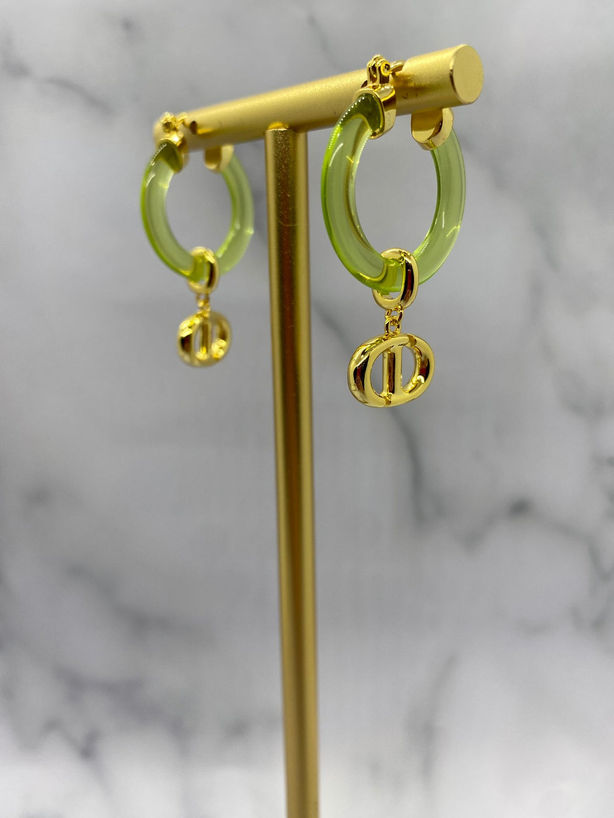 CHRISTIAN DIOR CD Green Acrylic Hoop Earrings - Pre owned
