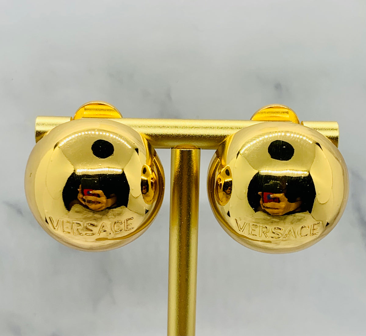 VERSACE Gold Tone Dome Earrings - Pre owned