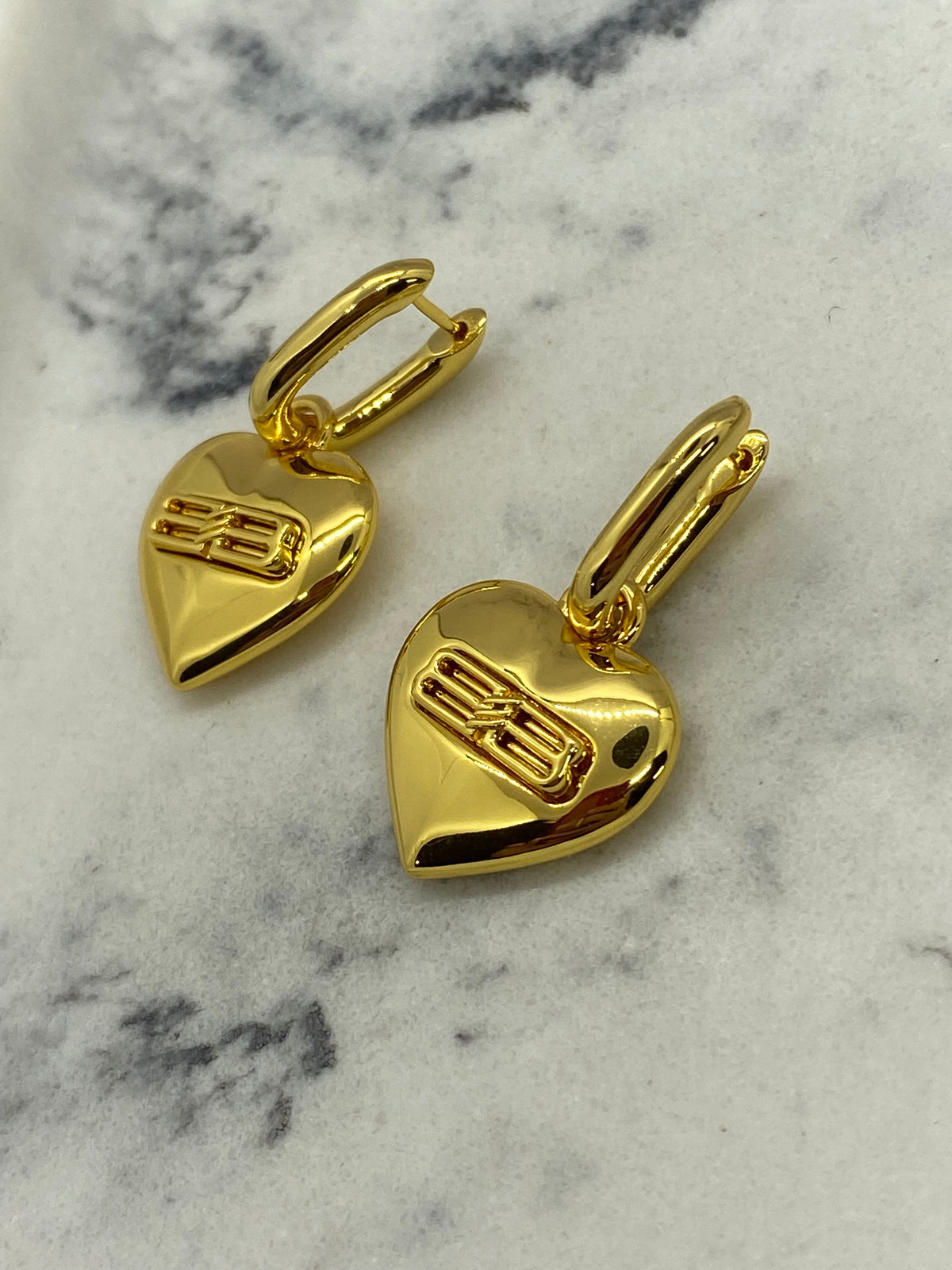 BALENCIAGA BB Gold Tone Heart Pendant Earrings - Pre owned