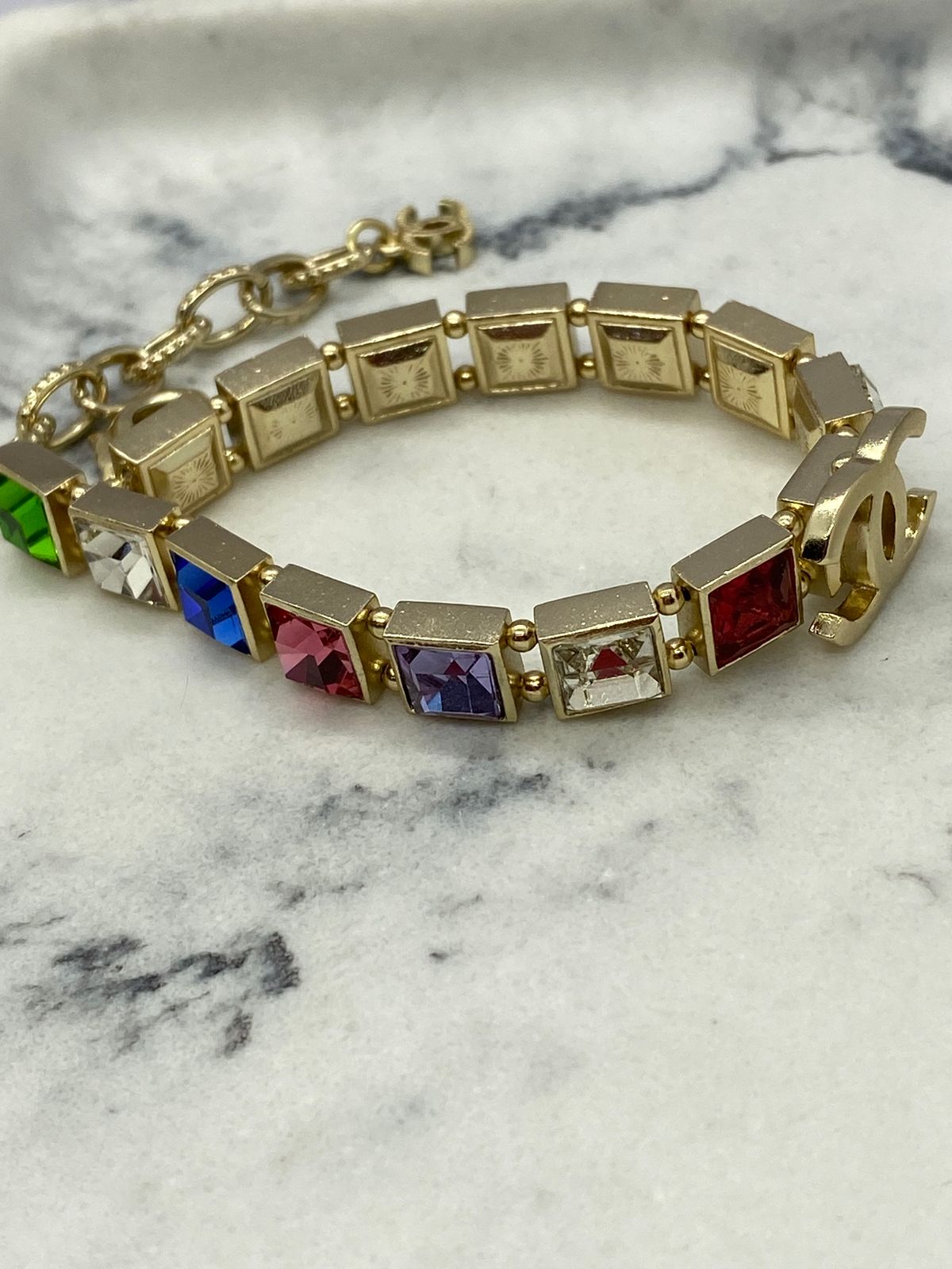 CHANEL CC Multi Color Rhinestone Bracelet - USED