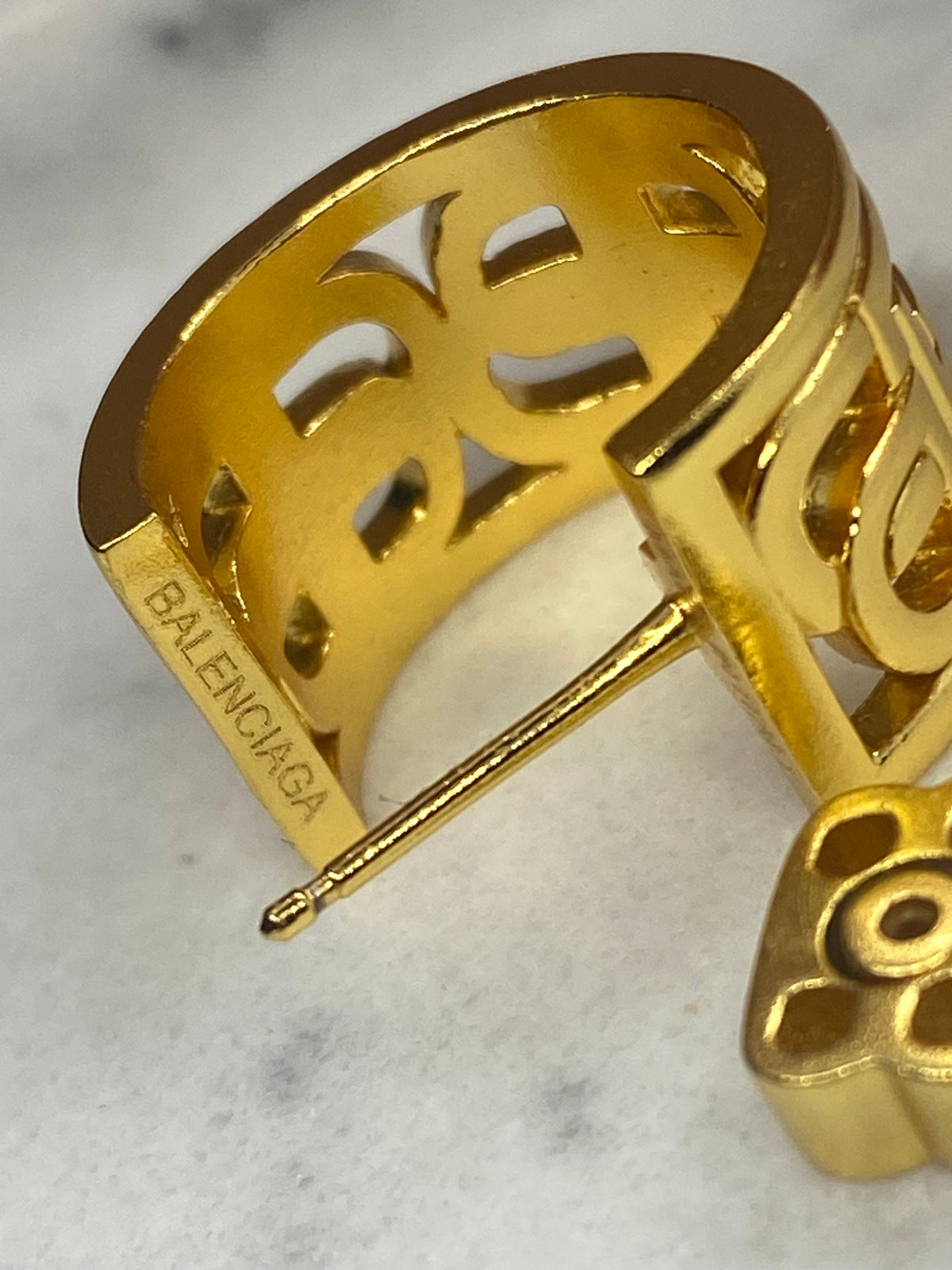 BALENCIAGA BB Gold Tone Hoop Earrings - Pre owned