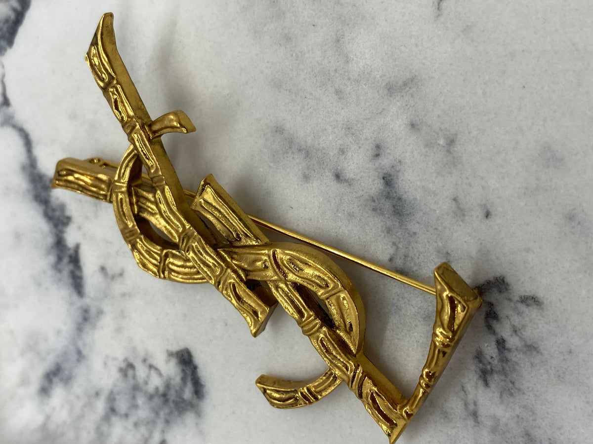 YSL YVES SAINT LAURENT Brass Tone Brooch Pin - Pre owned