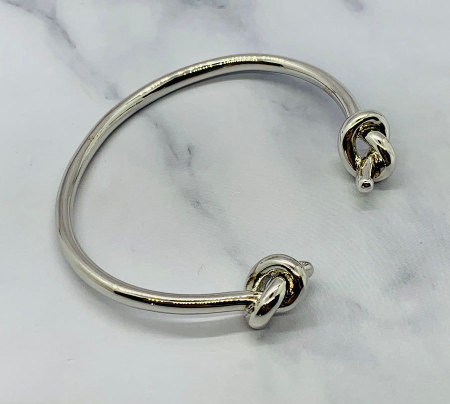 CELINE Silver Tone Knot Bangle Cuff Bracelet - Pre owned