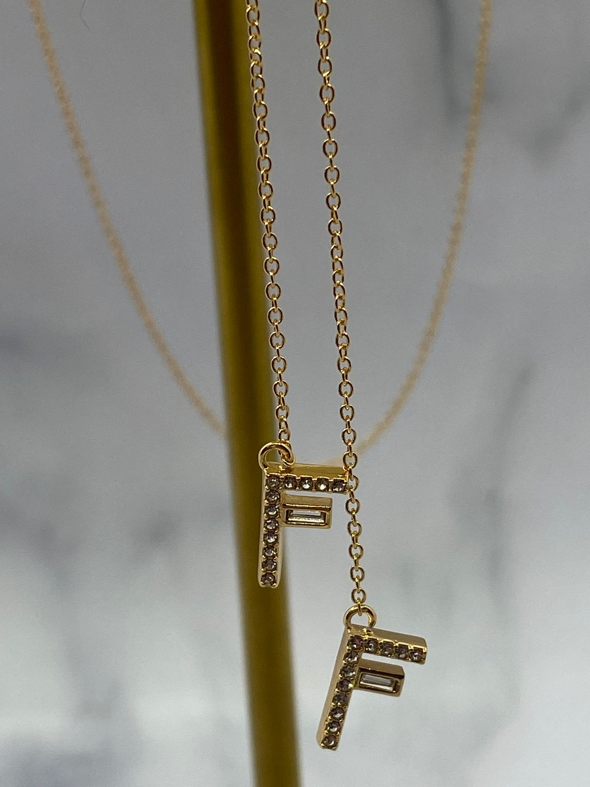 FENDI F Gold Tone Rhinestone Pendant Necklace - Pre owned