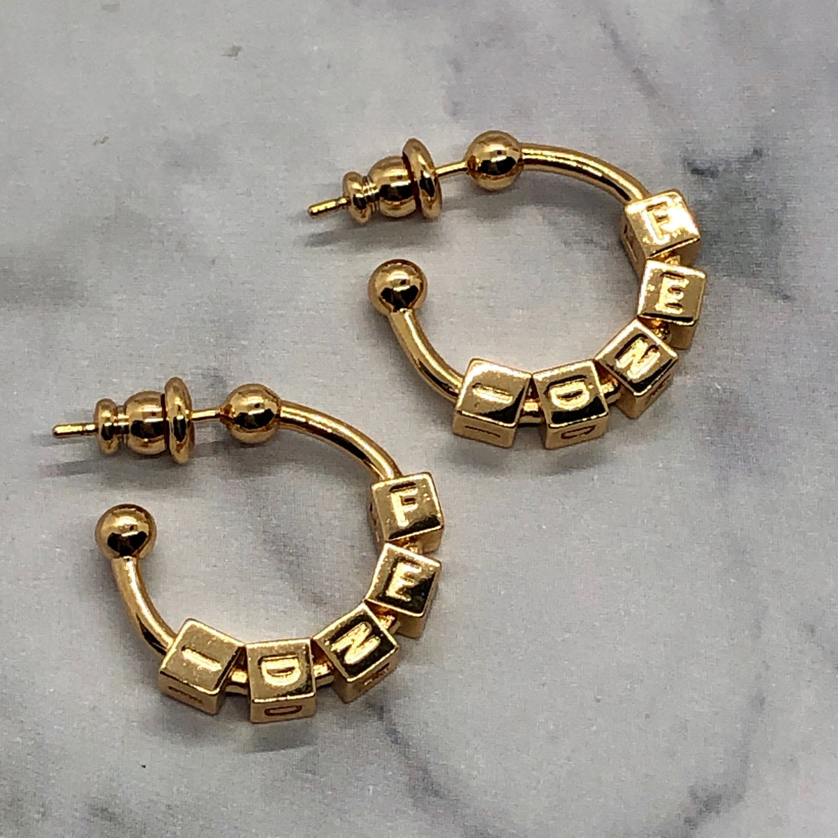 FENDI Gold Tone Block Hoop Earrings - Pre owned