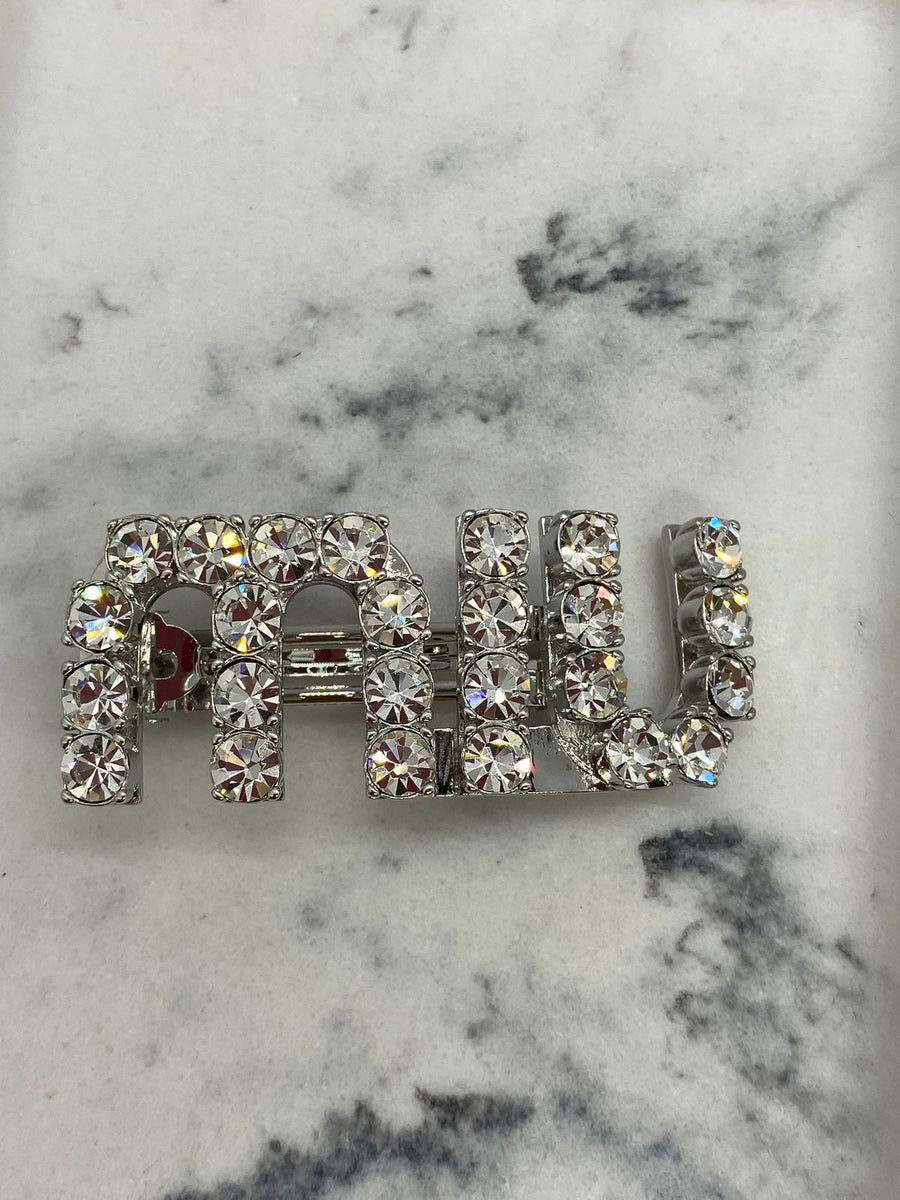 MIU MIU Silver Tone Rhinestone Hair Barrette Clip - Pre owned