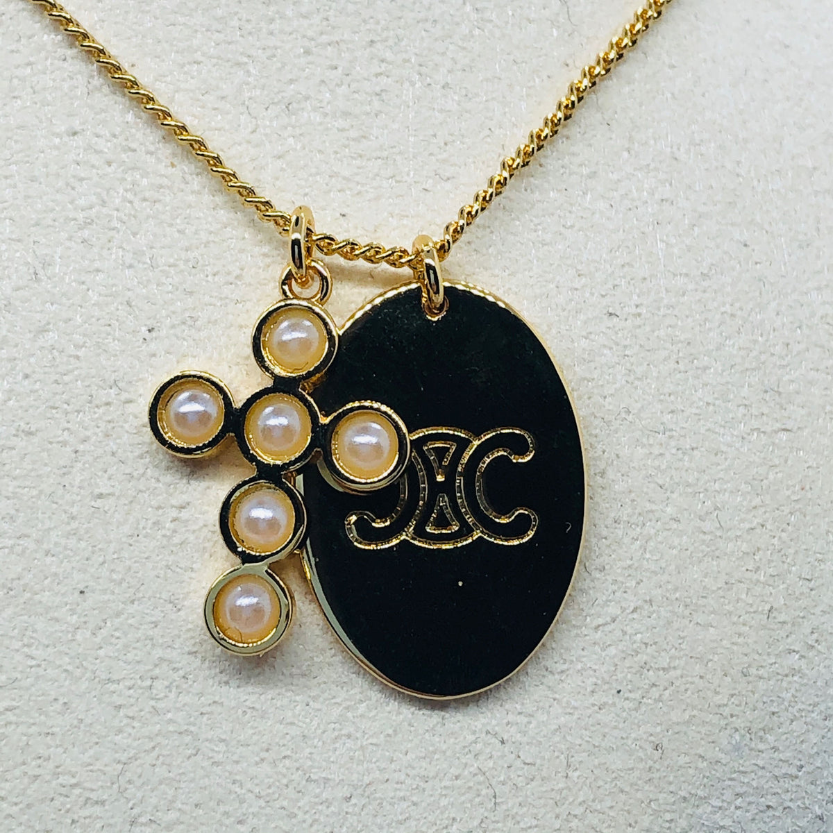 CELINE Monogram Cross Charms Necklace - Pre owned