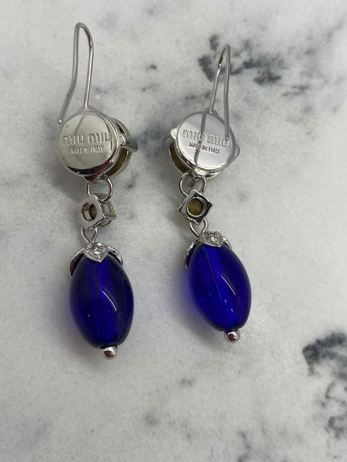 MIU MIU Blue Rhinestone Pendant Earrings - Pre owned