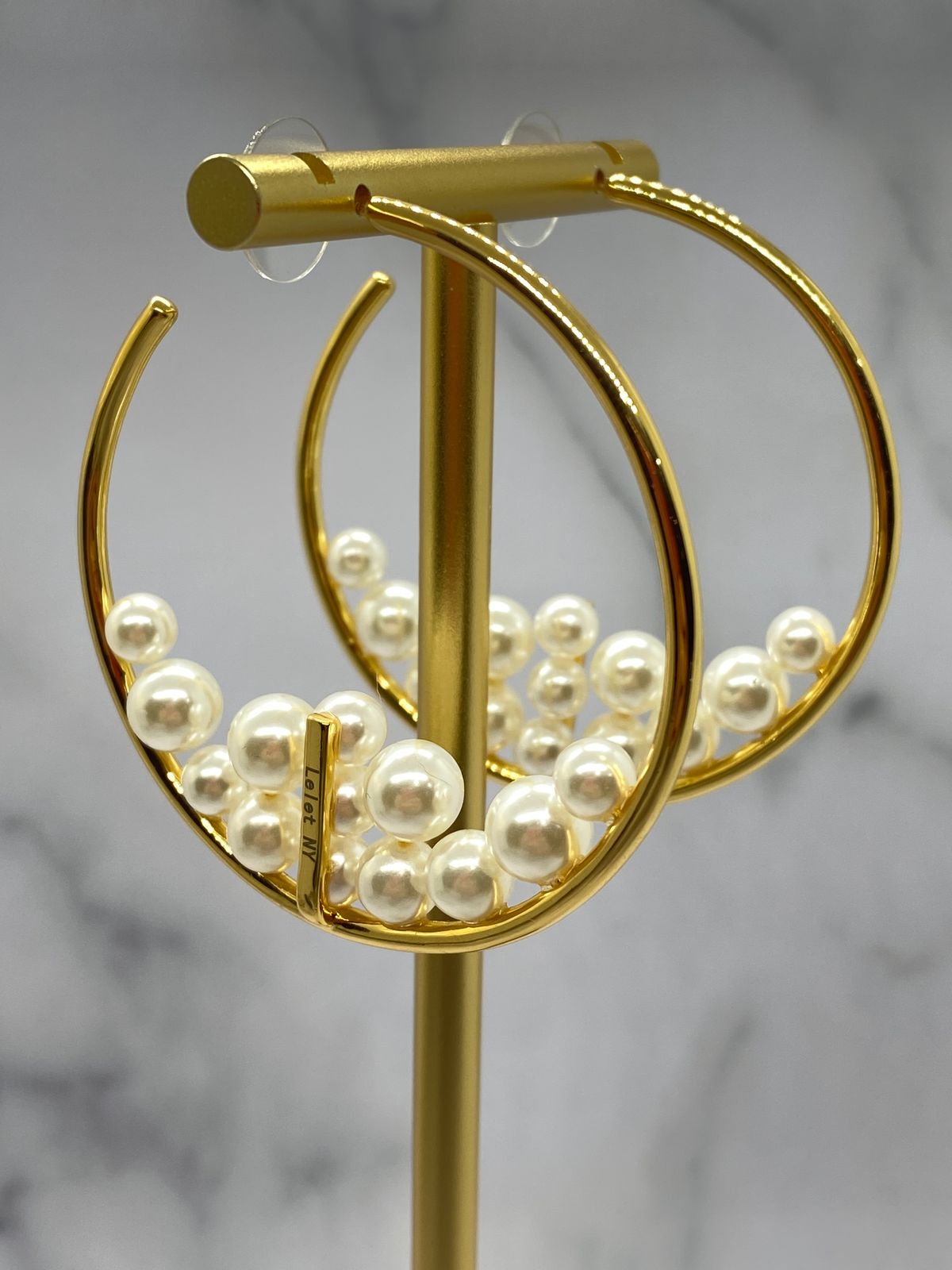 Lelet NY Gold Tone Pearl Hoop Earrings - Pre owned