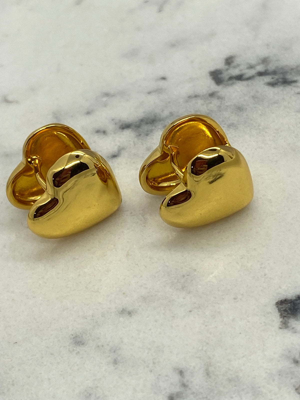 CELINE Gold Tone Heart Snap Earrings - Pre owned