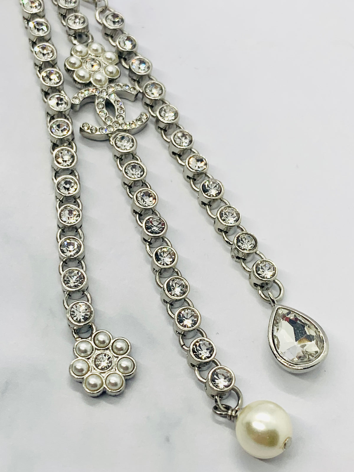 CHANEL CC Rhinestone Lariat Statement Necklace - USED