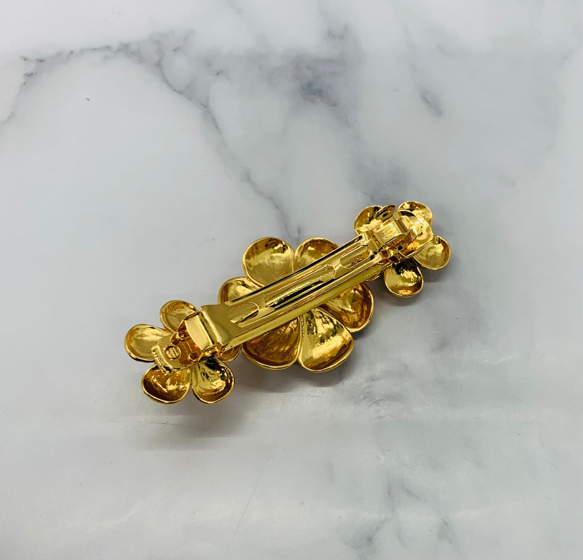 CHANEL Camelia Gold Tone Hair Clip Barrette - Pre owned