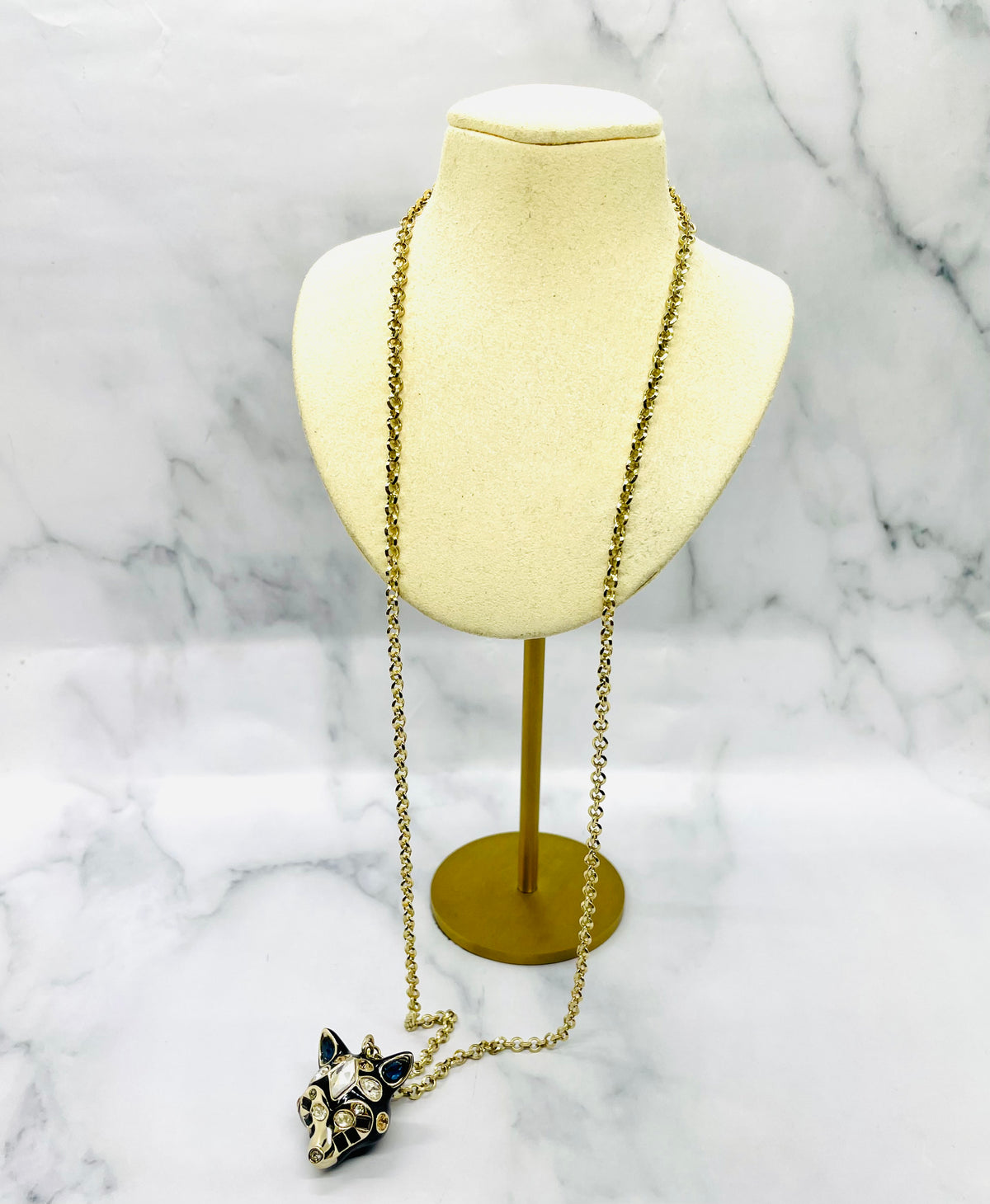 CHRISTIAN DIOR Rhinestone Fox Pendant Necklace - Pre owned