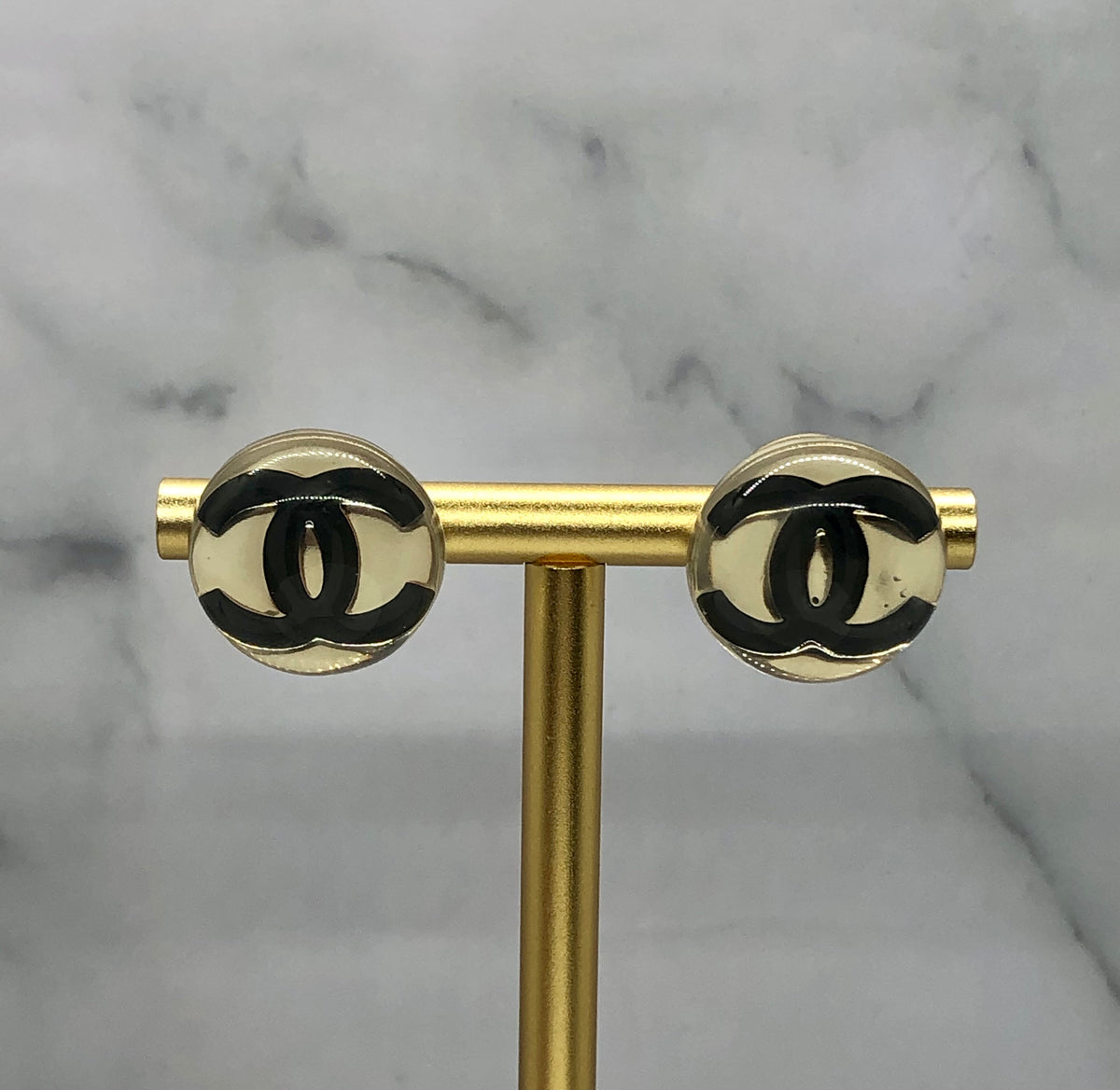 Auth CHANEL CC Gold Tone Bubble Earrings - USED