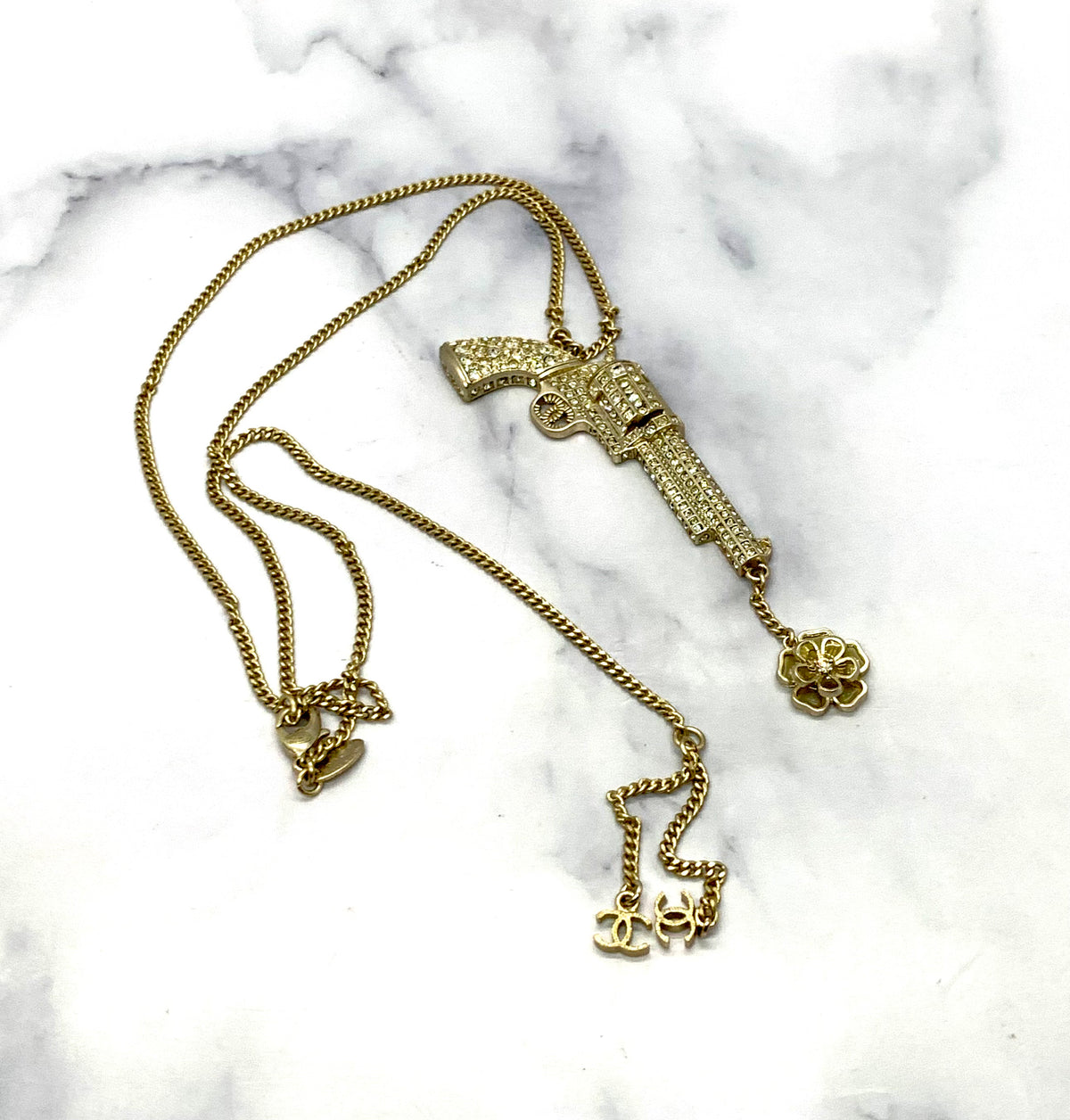CHANEL CC Vintage Gun Rhinestone Necklace - USED