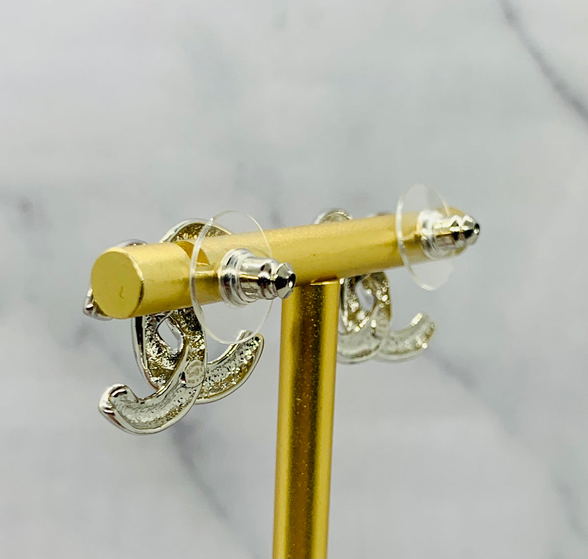 CHANEL CC Silver Tone Earrings - Pre owned