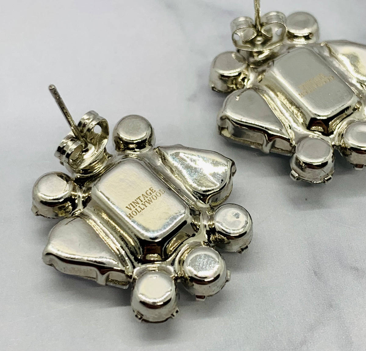 Vintage Hollywood Silver-tone rhinestone cluster earrings - Pre owned / KQ4582