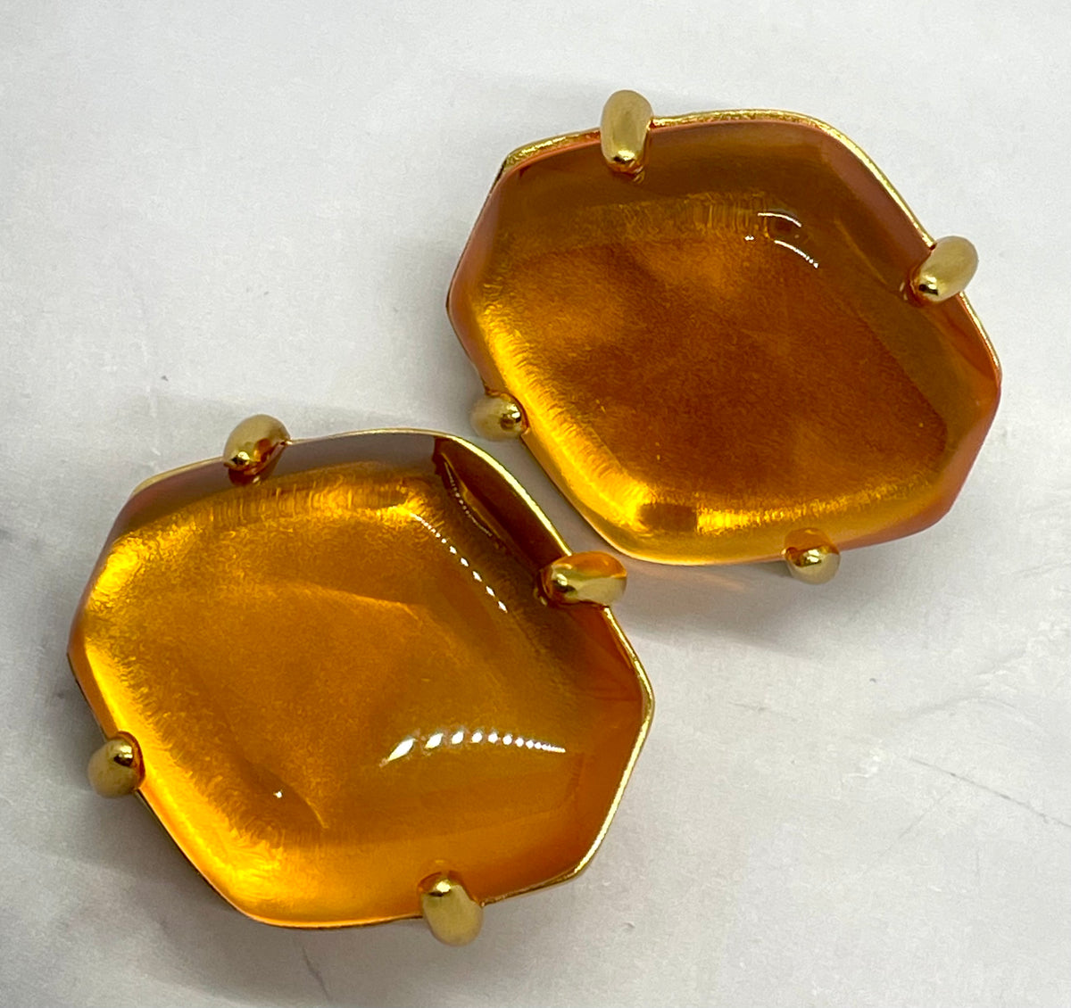 Yves Saint Laurent amber-tone clip-on earrings, pair, MB6075, front view